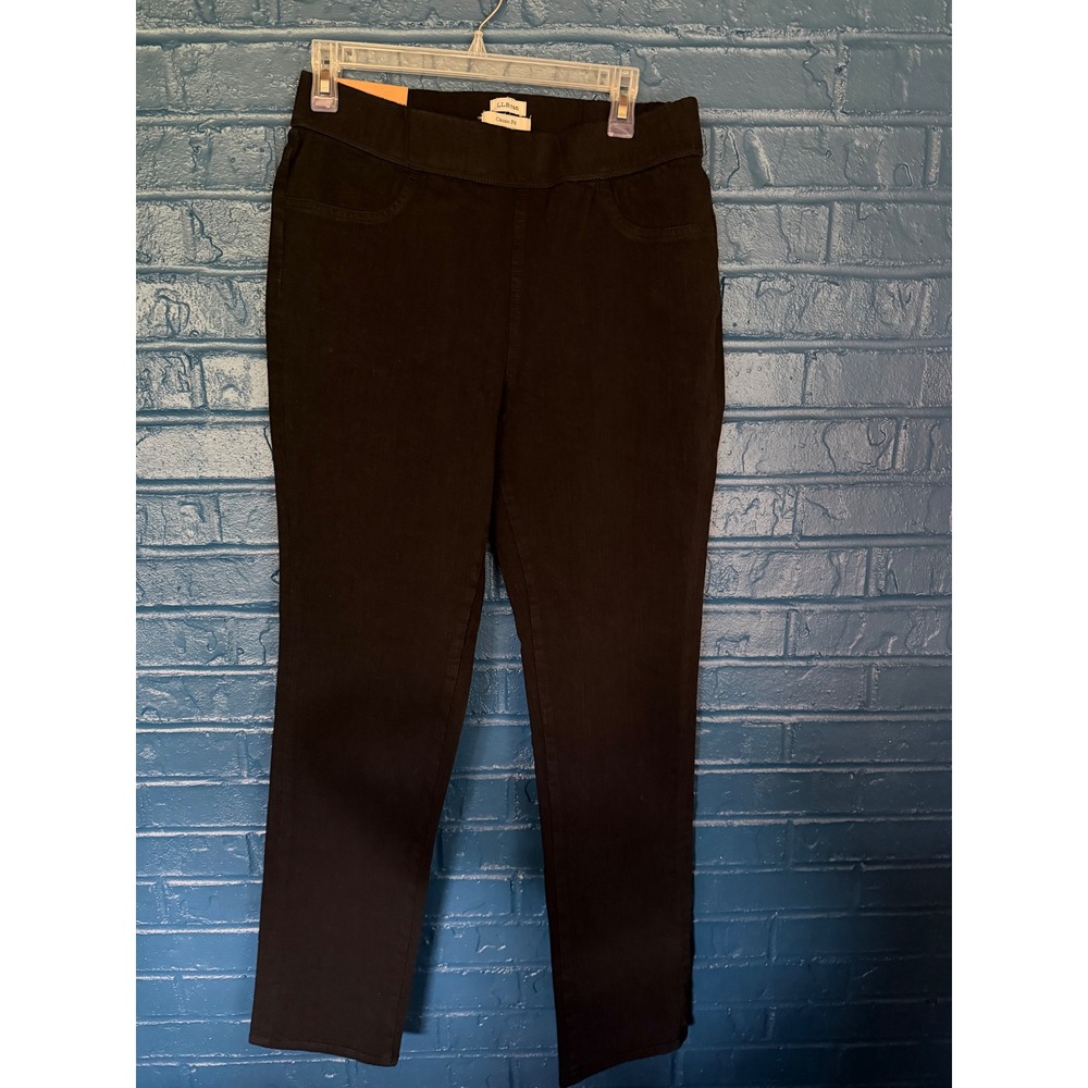 LL Bean Super‎ Stretch Slim Pull On Straight Leg Pants Black 12 Medium Tall NEW